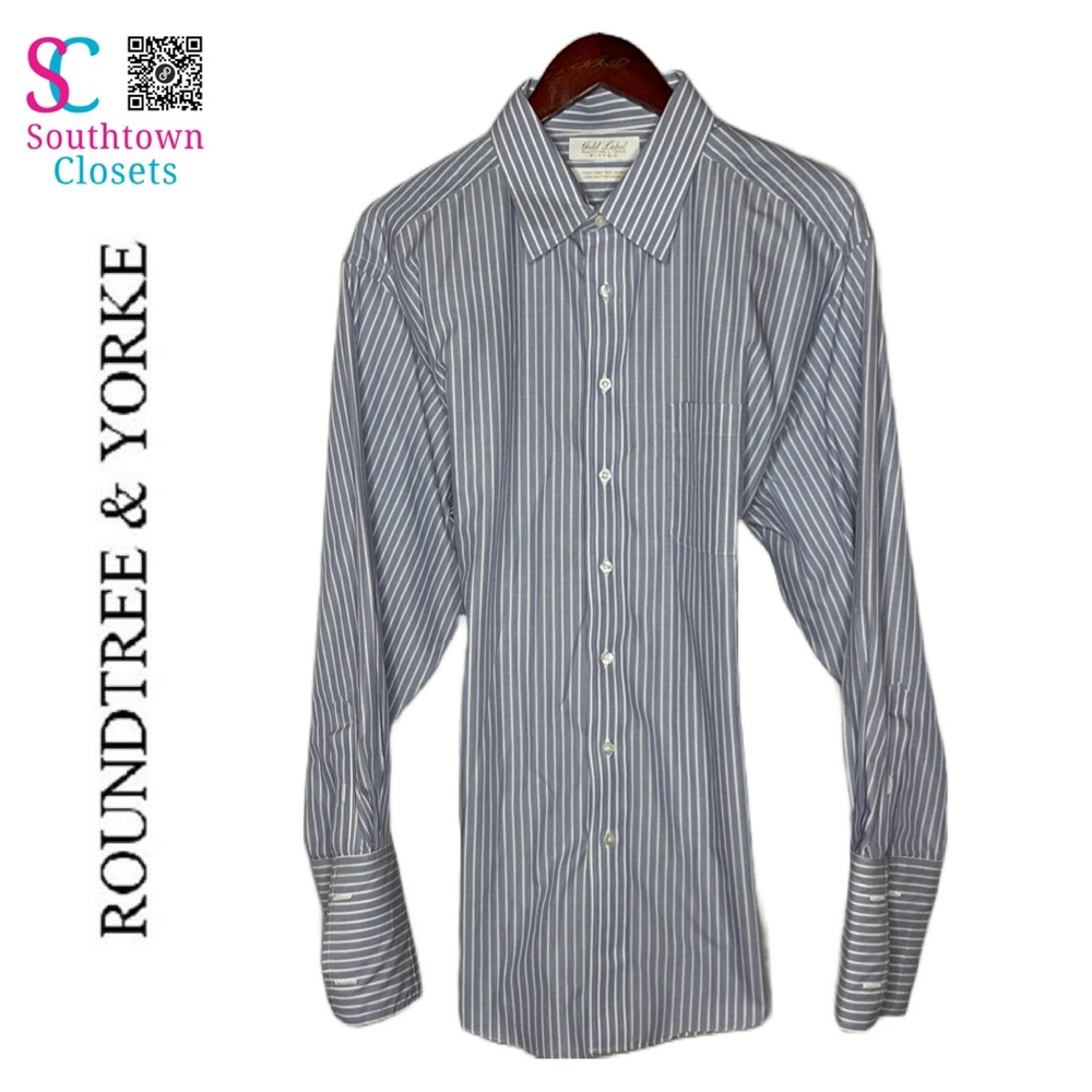 LIKE NEW!! Gold Label Roundtree & Yorke French Cuff Fitted Non-Iron Stripe Shirt